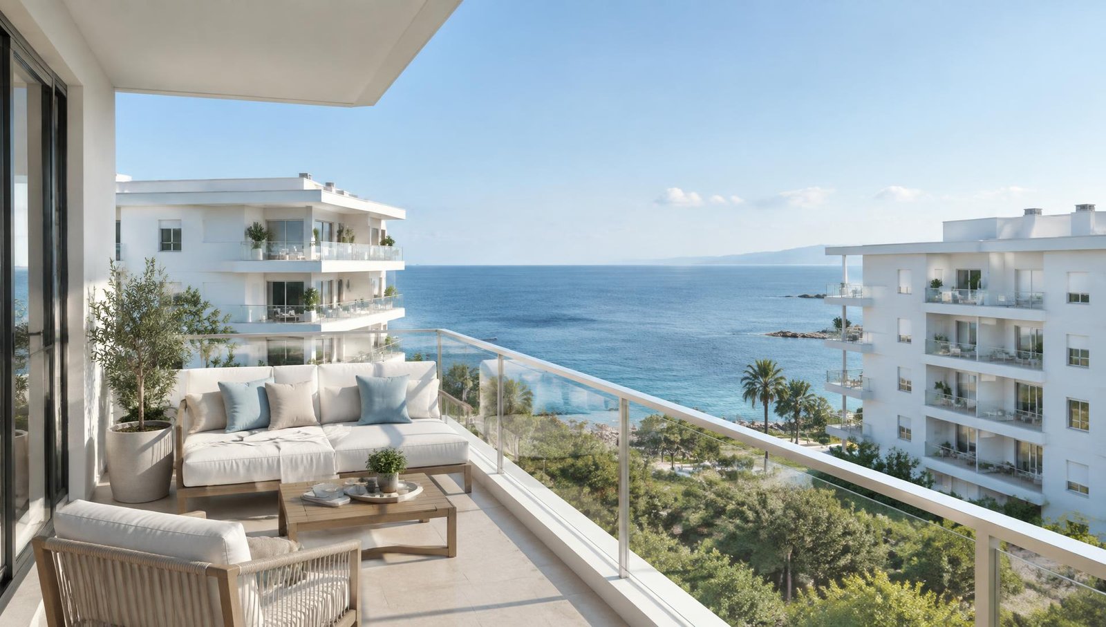 Terrace of the apartments overlooking the sea